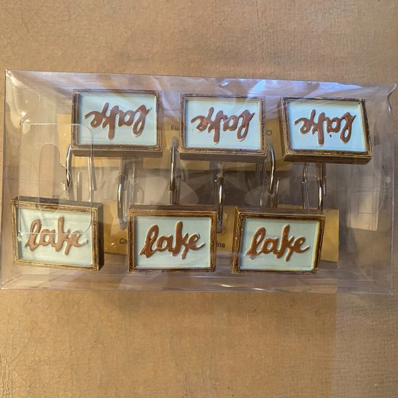 Mainstays Other - Lake shower curtain hooks blue house 12 NWT cabin bath decor NEW